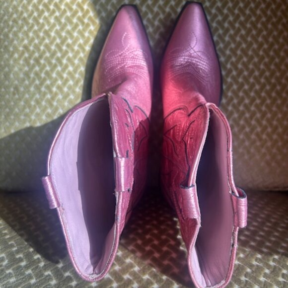 Free People Way Out West Pink Metallic Leather Cushion Ankle Cowboy Boots NEW 7 - Picture 11 of 16